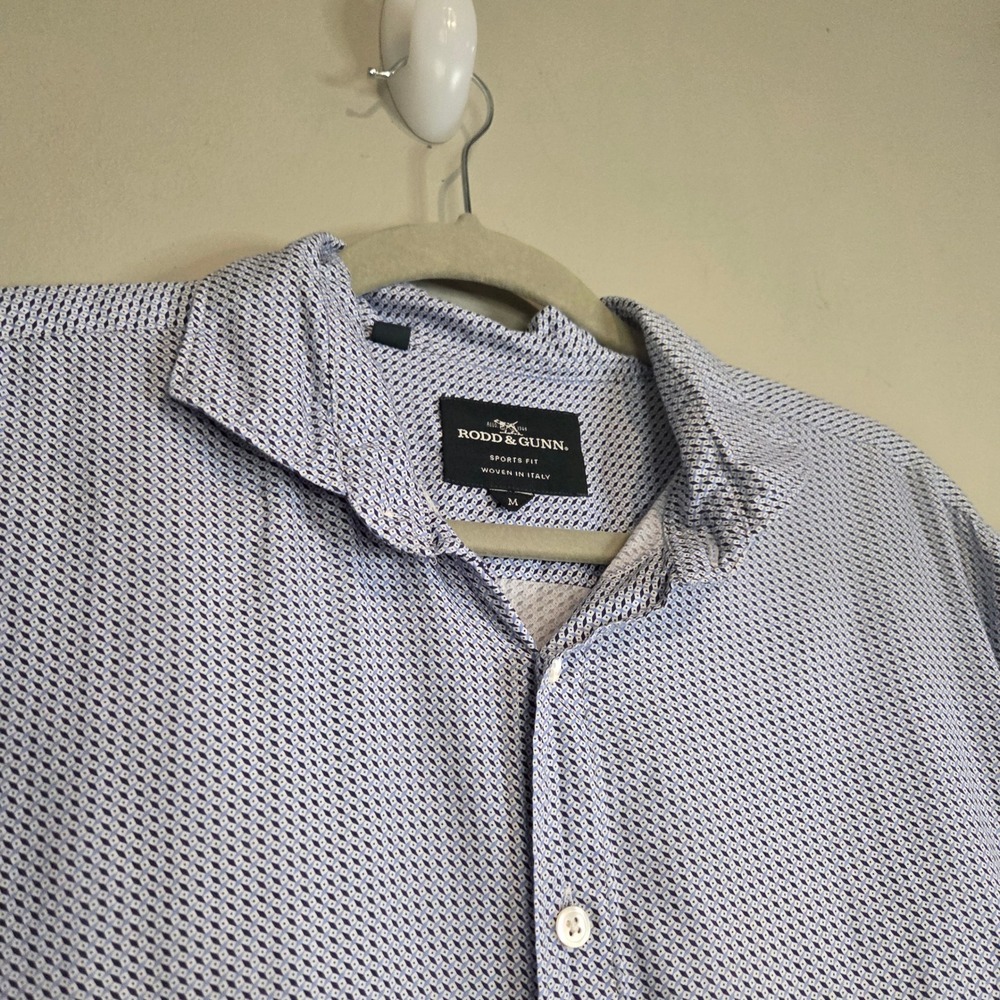 Rodd & Gunn Geometric Print Button Down Shirt Mens Medium Sports Fit Blue Italy
